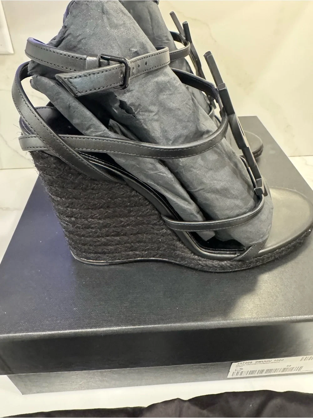 Yves Saint Laurent Black Logo Espadrille Sandals